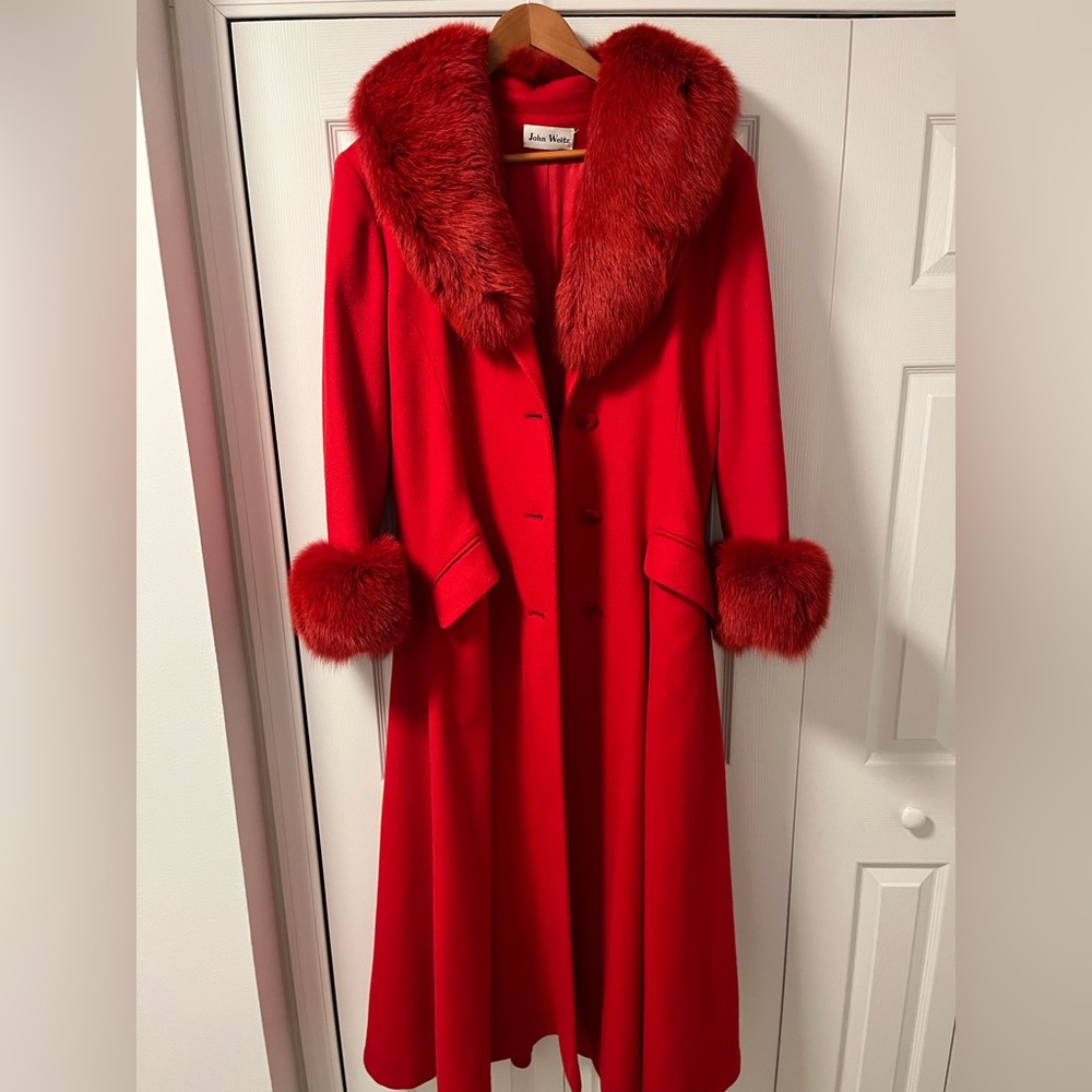Red fur wool coat